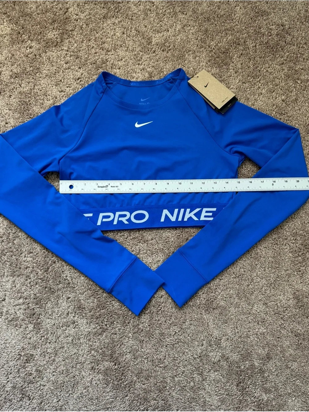 Nike Pro Dri-FIT Women's Cropped Long Sleeve Crew Neck Stretch Top Blue M Gym